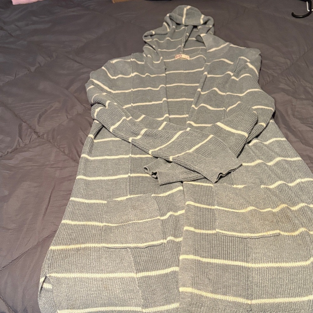 SO Gray and Cream Striped Cardigan